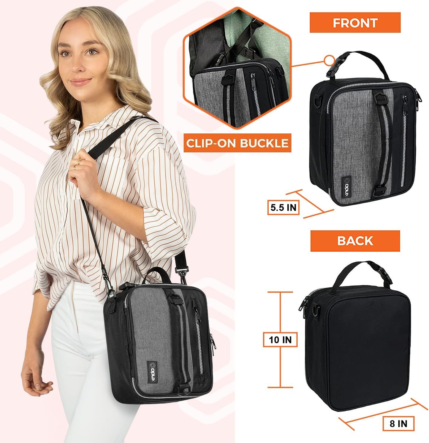opux Insulated Lunch Box for Men Women Adult, Compact Lunch Bag for Kids Boy Girl Teen, Soft Lunch Cooler Bag for Work School, Leakproof Lunchbox Lunch Pail with Clip-on Buckle, Grey Flowers