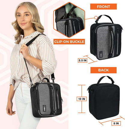 opux Insulated Lunch Box for Men Women Adult, Compact Lunch Bag for Kids Boy Girl Teen, Soft Lunch Cooler Bag for Work School, Leakproof Lunchbox Lunch Pail with Clip-on Buckle, Grey Flowers