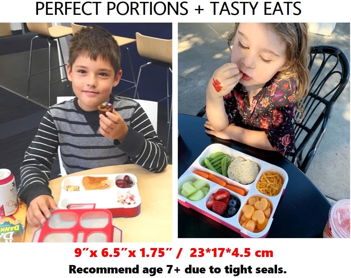 kinsho Bento Lunch-Box Set for Kids includes Snack Container | 6 and 3 Compartment Boxes Leakproof School Bentos, Meal Portion Control Containers, Boys Girls Adults, Navy Blue Large + MINI 2 Pack Set