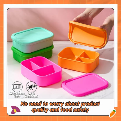 Layhit 4 Pcs Silicone Bento Box for Adults, 27 oz Bento Lunch Container Reusable 3 Compartment Lunchable Food Container for Women Men, Leak Proof Microwave Dishwasher Freezer Safe (Cool Colors)