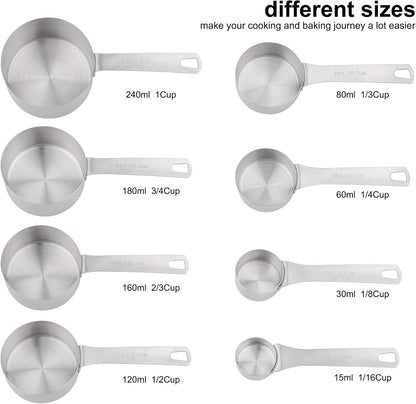 Measuring Cups Set, 18/8 Stainless Steel Measuring Cups for Dry & Liquid, Metal Measure Cups With Bonus Magnetic Conversion Chart for Kitchen & Baking