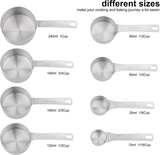 Measuring Cups Set, 18/8 Stainless Steel Measuring Cups for Dry & Liquid, Metal Measure Cups With Bonus Magnetic Conversion Chart for Kitchen & Baking