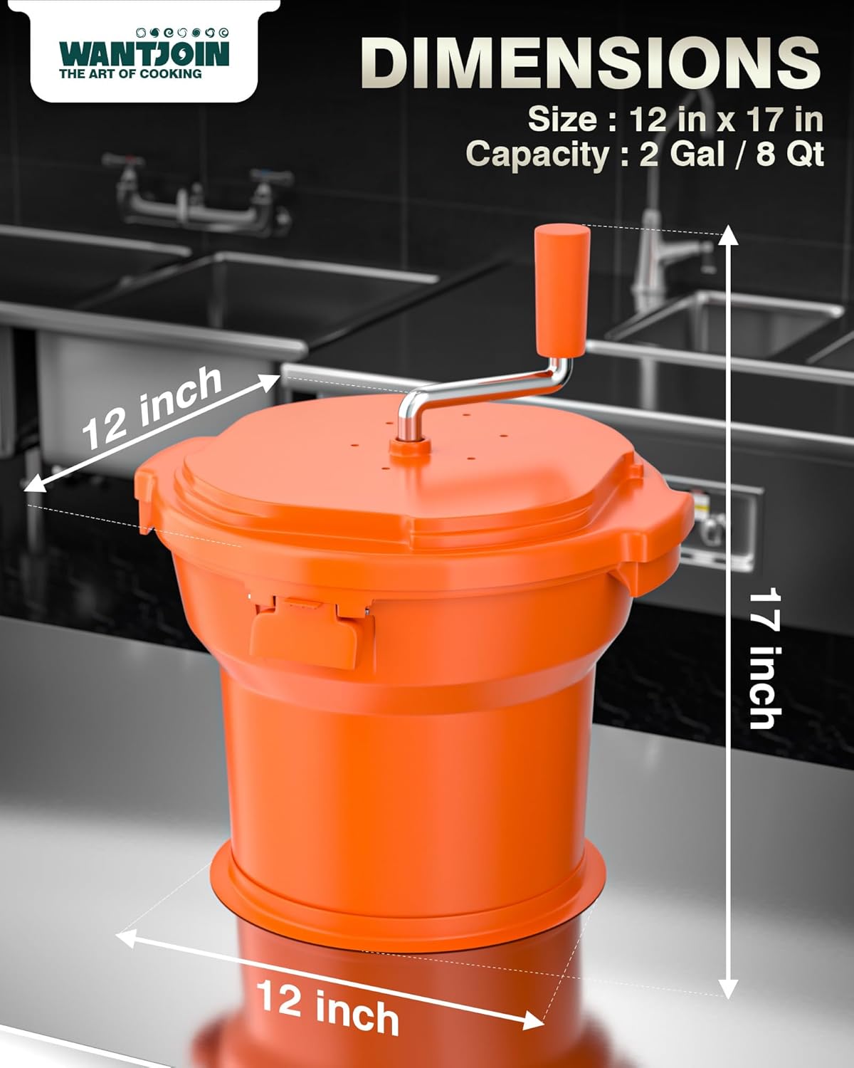 WantJoin Commercial Salad Spinner - [6 Gallon Salad Dryer] w/Silicone [Anti-slip Mat] & [Draining Hose], 24Qt Manual Salad Spinner for up to 7 Heads of Lettuce Spinner Large for Catering, Orange