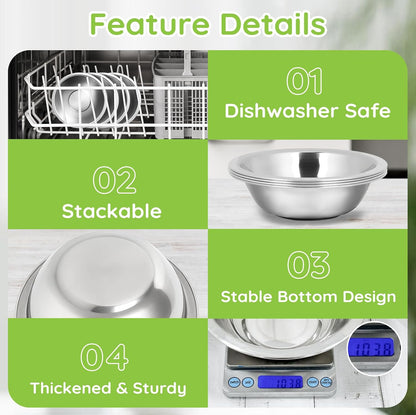 304(18/8) Stainless Steel Mixing Bowls for Kitchen, 4 Pack 7.8" 28.89 fl.oz Metal Mixing Bowls Set Stackable for Baking Serving Cooking Food Prep Storage Dishwasher Safe Heavy Duty