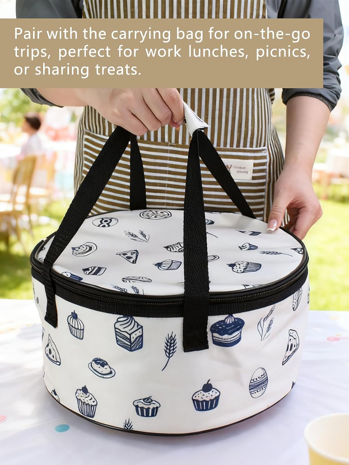 Artcome 2 Pack 12" Round Food Storage Container Set with Insulated Carrying Bag, Reusable Pizza Keeper with Divider, Stackable Pie Carrier for Pizza, Cake, Pastries & Leftovers