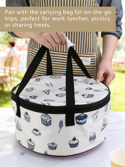 Artcome 2 Pack 12" Round Food Storage Container Set with Insulated Carrying Bag, Reusable Pizza Keeper with Divider, Stackable Pie Carrier for Pizza, Cake, Pastries & Leftovers