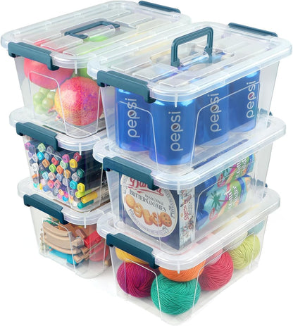 NUMIFUN 7Qt Clear Plastic Storage Bins with Lids,6 Pack | Stackable organizing totes with buckle latches & handles.Dust-proof clear design for home,office & pantry space saving