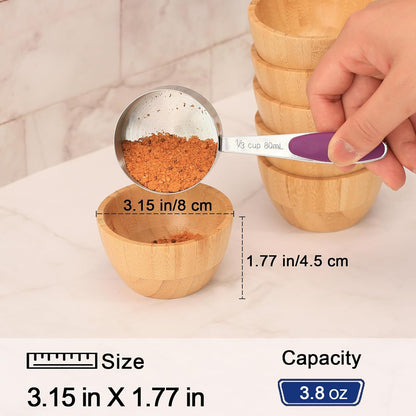 Dipping Bowls Set, Small Bamboo Pinch Bowls for Soy Sauce/Condiment/Snacks, Mini Serving Bowls for Charcuterie Board for BBQ/Entertaining, 1.4 oz Bamboo Wooden Ramekins