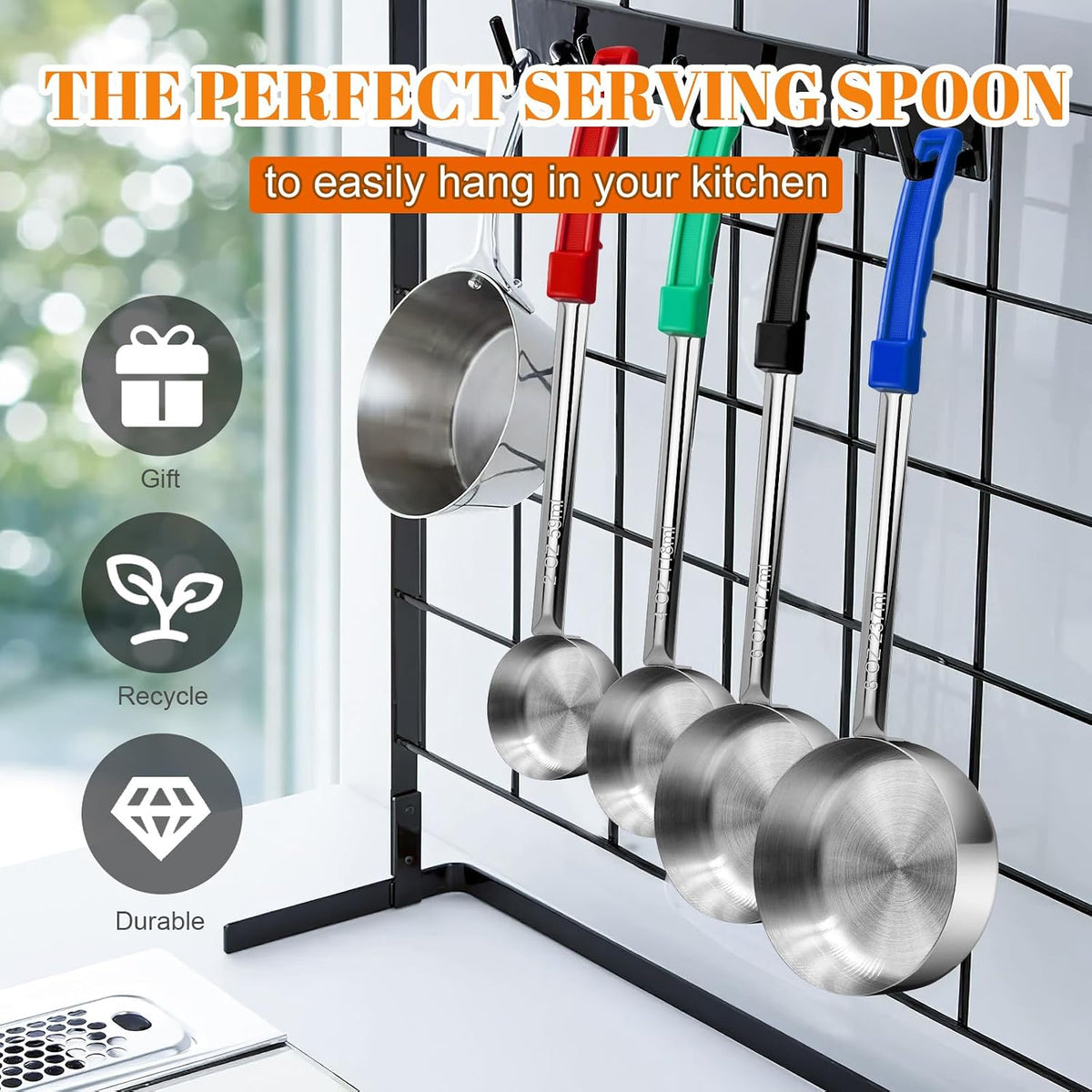 4 Stainless Steel Portion Ladles 2 to 8 oz