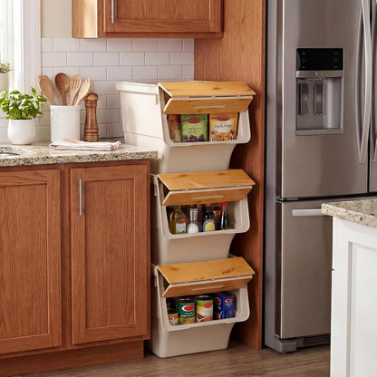 Giantex Plastic Stackable Storage Bins with Lids & Wheels, 3 Pack Open Front Stacking Bins, Organizer Bins for Pantry, Kitchen, Laundry, Closet, Playroom, Bedroom Organization (12.5 QT)