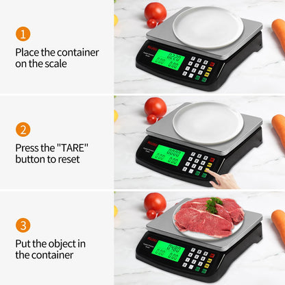 Large Digital Kitchen Scale 30KG Commercial Food Scale 66LB for Baking Bread Meat Stainless Steel Price Computing Scale LCD Display,Prep Counting Scale for Parts and Coins Adapter Included
