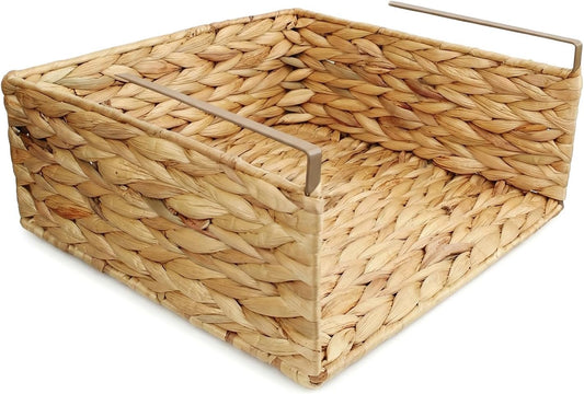 Under Desk Water Hyacinth Storage Baskets, Wicker Shelf Organizer Basket | Hangable storage basket made of natural water hyacinth, can be used in cabinets, wardrobes, shelves, and under coffee tables