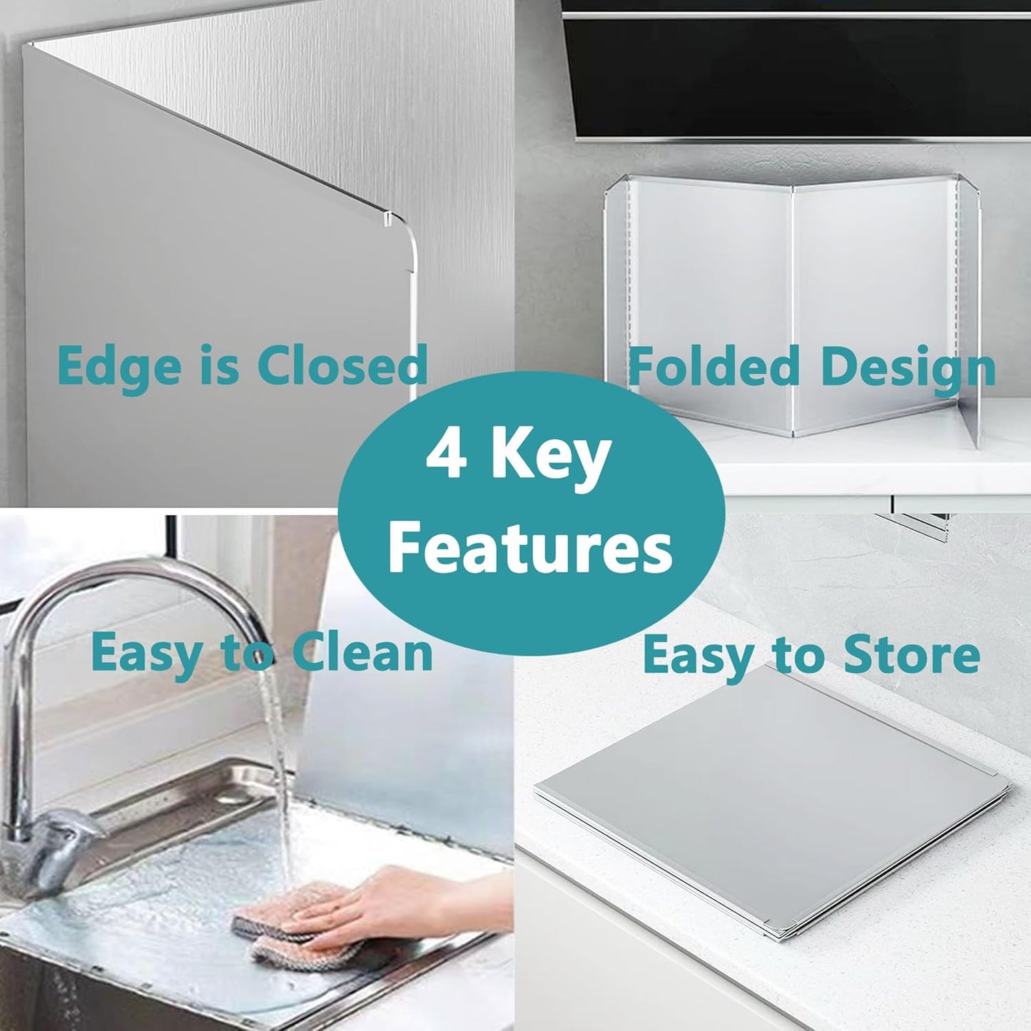 Grease Stove Splash Guard for Cooking | 2 Sided Kitchen Stove Splatter Guard Backsplash Back Splash Protector for Wall, Foldable Stainless Steel,15.7” X 15.7” X 15.7” Per Piece, 2 Pcs In Package