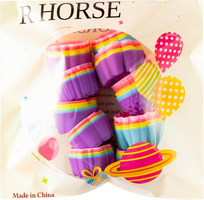 R HORSE Mini Silicone Cupcake Liners Molds - 60Pcs 2 Inch Muticolor Floral Shaped Baking Cups, Reusable Non-Stick Cupcake Wrappers Muffin Baking Liners for Oven Microwave Dishwasher Safe