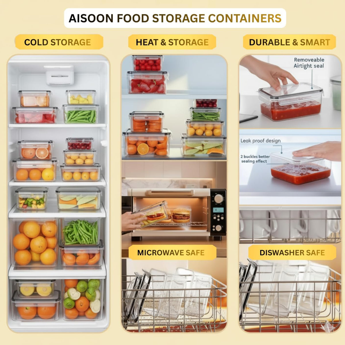 AISOON 40 Pcs 85oz Large Food Storage Containers with Lids (20 containers & 20 lids), Stackable Airtight Leakproof BPA-Free Reusable Meal Prep Containers, Freezer Microwave Dishwasher Safe