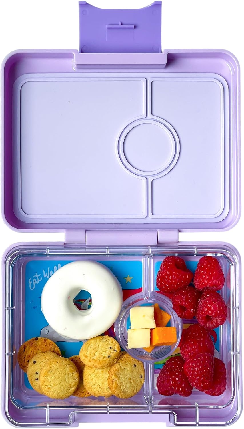 Yumbox Snack Box, 3 Compartments, Leakproof, Glitter Blue | Built-In Dip Well | Removable Compartment Tray | Easy-Open Single Latch | Lightweight & Compact | Perfect for Snacks & Sides
