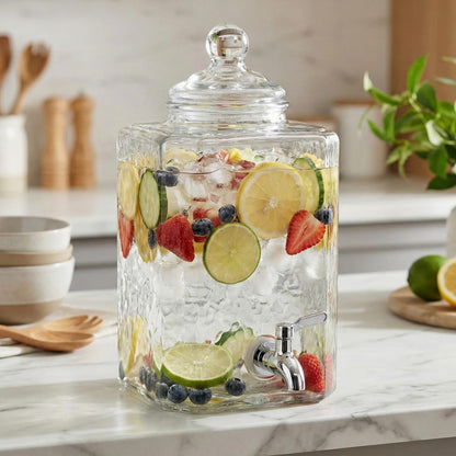 Style Setter Premium Glass Drink Beverage Dispensers - 1.5 Gal, Set of 3 | Dispenser Set with Metal Stand for Parties Cold Drinks, Lemonade, Cocktails, Juice – Party Glass Drink Dispenser Station