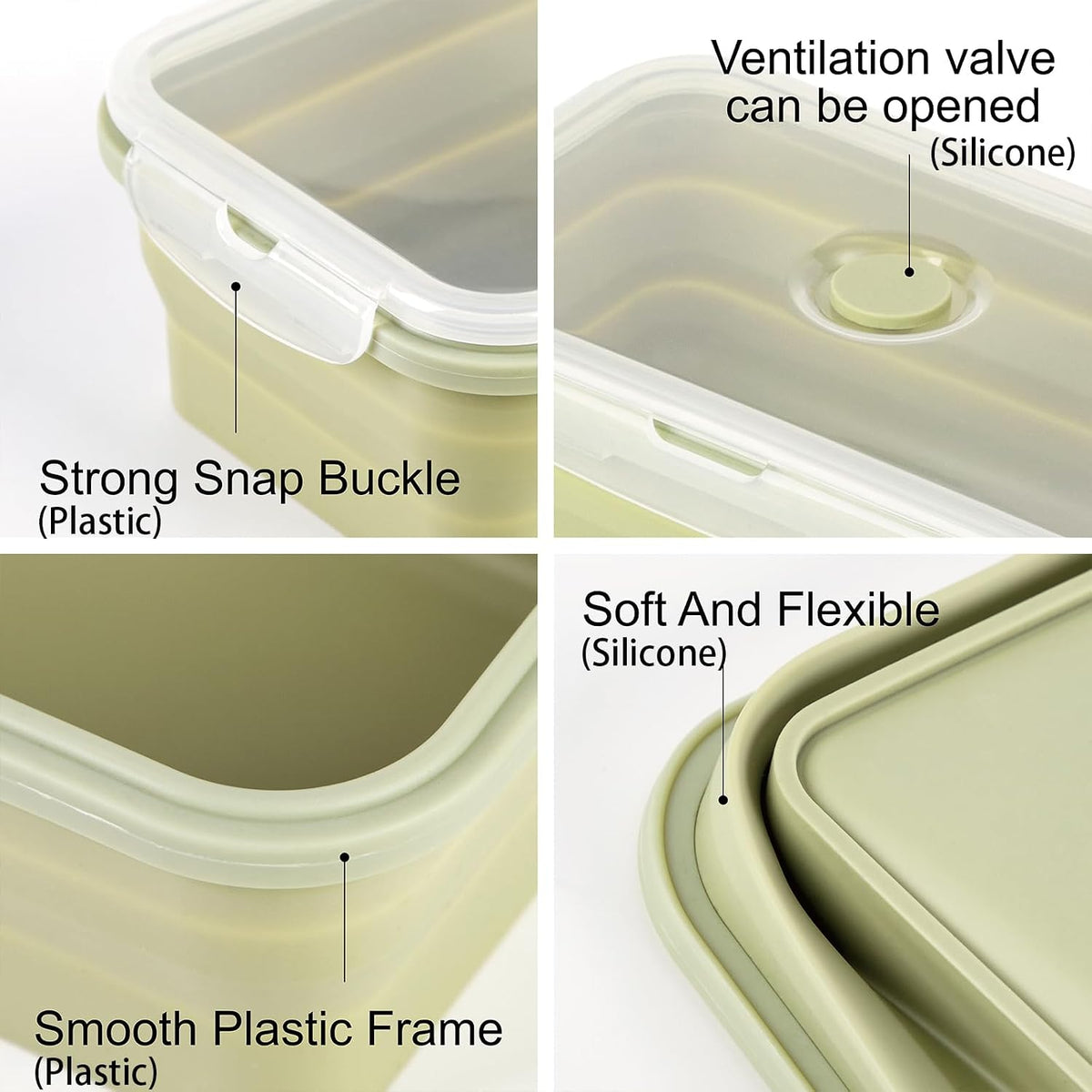 Large Silicone Food Storage Containers 68oz/2000ml 4 Pack | Collapsible Meal Prep Containers, Airtight Leakproof Lid, Containers for Camping, Microwave Freezer Dishwasher Safe