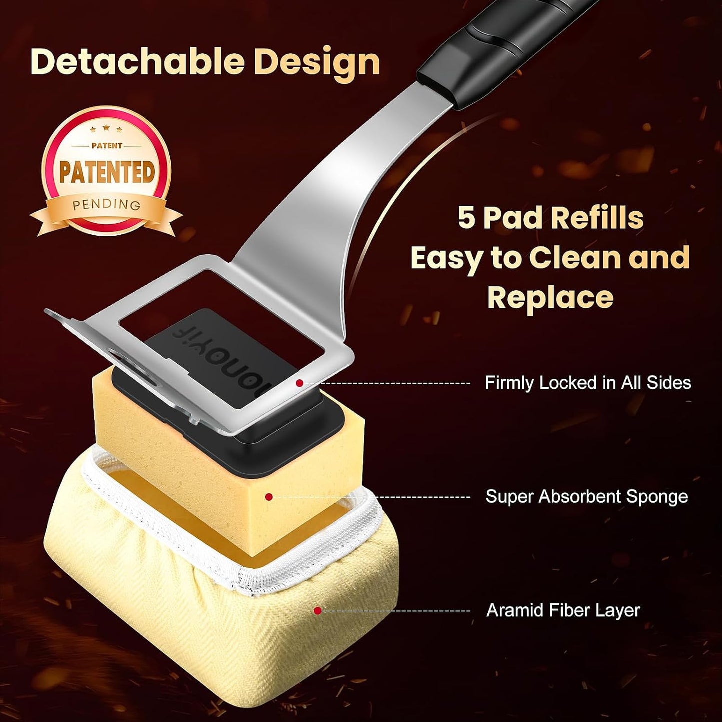 Grill Brush Bristle Free + 5 Replaceable Pads, Grill Cleaner for Outdoor Grill, Steam Grill Brush and Scraper for Cast Iron & Stainless Steel Grates, BBQ Grill Brush, Gift for Men Dad