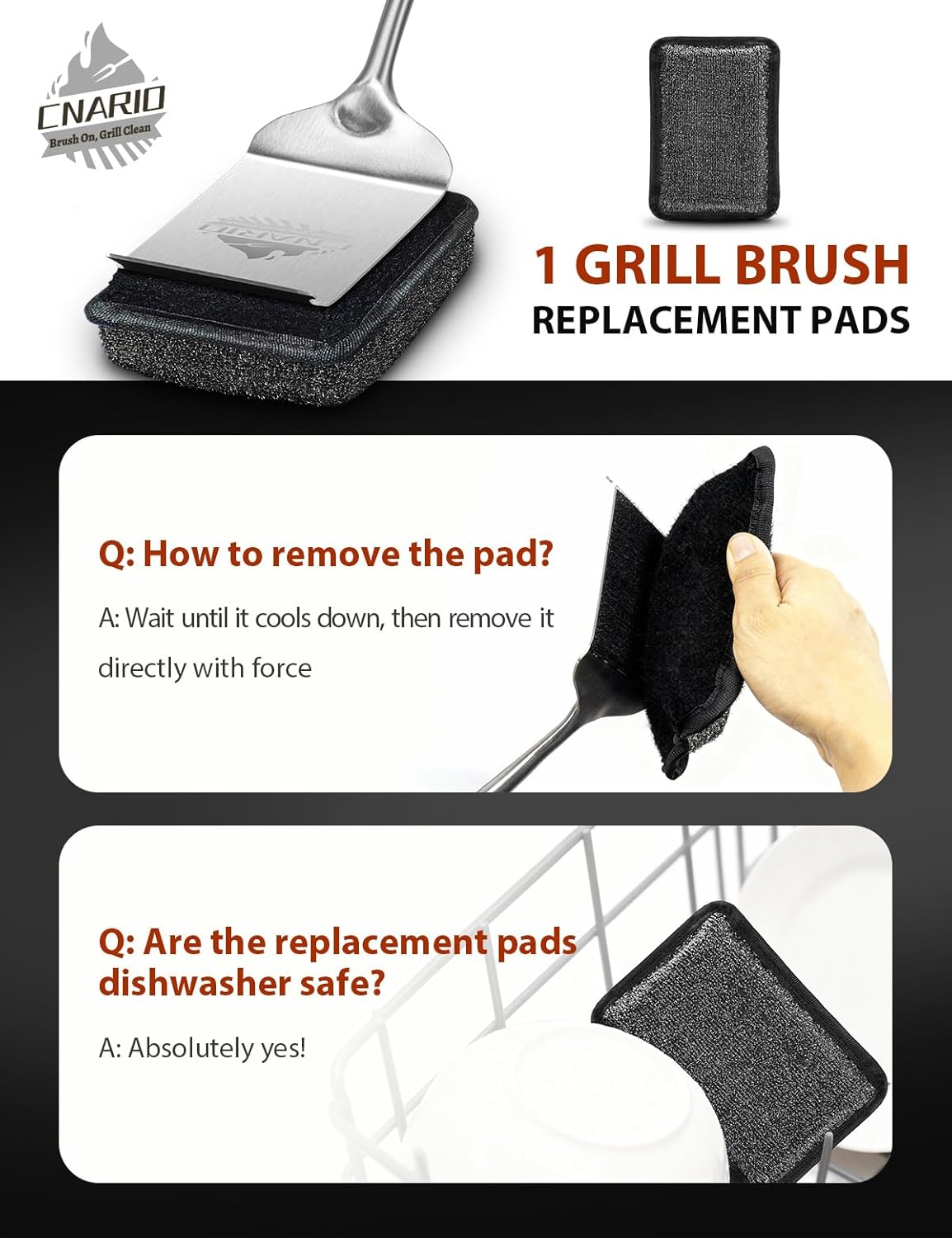 Bristle-Free Grill Brush for Outdoor Grill, Steam Cleaning Grill Brush Bristle Free with 1 Replaceable Brush Heads, Steel Fibers Pad for Cast Iron/Stainless-Steel Grates