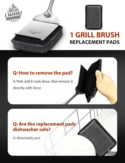 Bristle-Free Grill Brush for Outdoor Grill, Steam Cleaning Grill Brush Bristle Free with 1 Replaceable Brush Heads, Steel Fibers Pad for Cast Iron/Stainless-Steel Grates