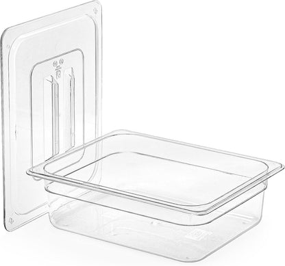Bekith 2 Pack Plastic Food Pans with Lids, Half Size 4 Inch Deep, Stackable Clear Food Pans for Commercial Kitchen Restaurant Food Prep, Freezer-Safe