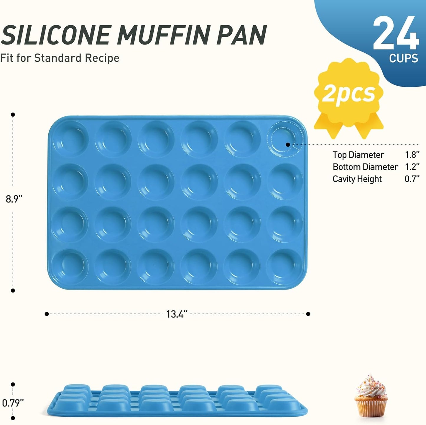 2 Pack 12 Cups Silicone Muffin Pan with Metal Reinforced Frame Regular Size Silicone Molds Cupcake Cake Baking Pans Cookie Baking Chocoflan Cupcake Mold Nonstick Muffin Tin Home Baking Supplies