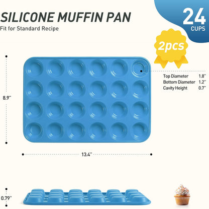 2 Pack 12 Cups Silicone Muffin Pan with Metal Reinforced Frame Regular Size Silicone Molds Cupcake Cake Baking Pans Cookie Baking Chocoflan Cupcake Mold Nonstick Muffin Tin Home Baking Supplies