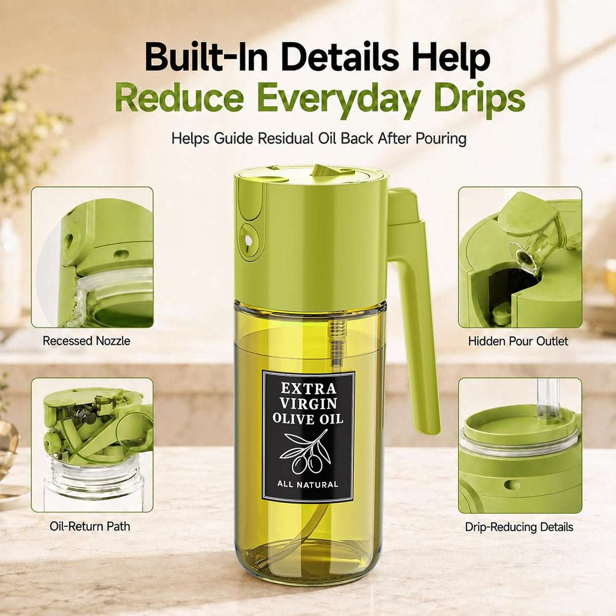 2-in-1 Oil Sprayer Dispenser, Beige, 500 ml