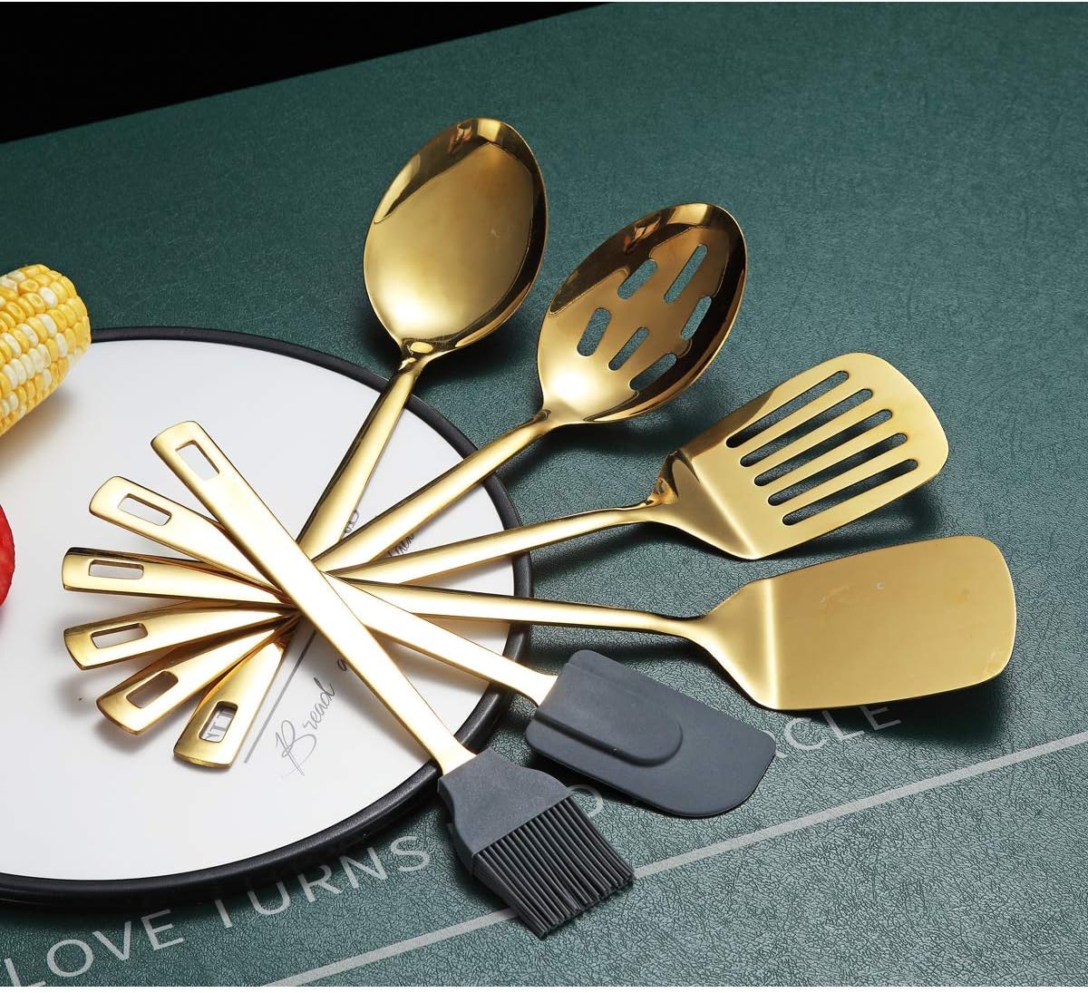 Gold Ladle, Berglander Stainless Steel Kitchen Ladle With Titainium Gold Plating, Soup Ladle, Cooking Ladle, Metal Soup Spoon For Cooking, Dishwasher Safe, Easy to Clean