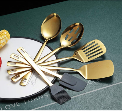 Gold Ladle, Berglander Stainless Steel Kitchen Ladle With Titainium Gold Plating, Soup Ladle, Cooking Ladle, Metal Soup Spoon For Cooking, Dishwasher Safe, Easy to Clean