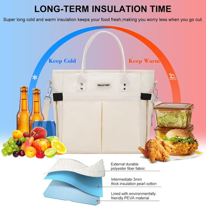 MAXTOP Lunch Bag Women for Work Insulated Thermal Lunch Box for Men with Wide-Open Pocket Reusable Leakproof Cooler Bags with Removable Shoulder Strap for Teacher Nurse Office Picnic Travel Black