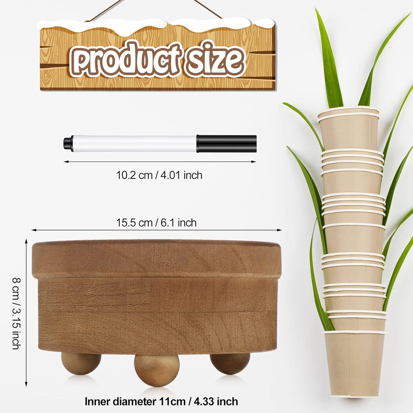 Newtay Wooden Cup Holder with Marker Slot Brown Cup Holder Dispenser Disposable Mug Dispenser for Party Decoration Bathroom Kitchen Showers Picnic Housewarming Couples Gift(Classic Style,6.1 Inches)