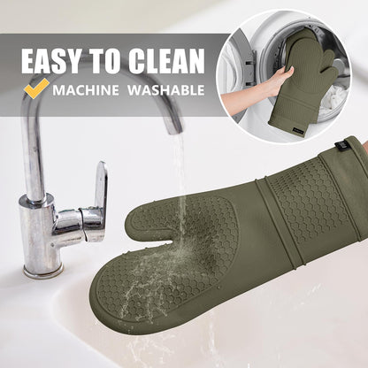 RORECAY Silicone Oven Mitts and Pot Holders Sets, Gloves for Kitchen, Beige