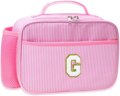 RHCPFOVR Kids Initial Lunch Bag - Insulated Lunch Box for Boys Girls,Washable Lunch Bag and Reusable Toddler Leak-proof Lunchbox for School and Daycare - Colors B