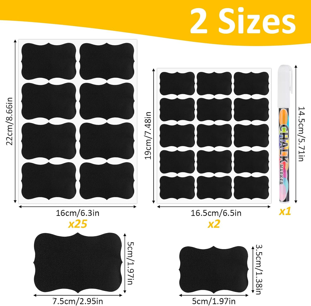 230 Pcs Labels for Jars, 2 Size Waterproof Chalkboard Labels for Food Containers, Storage Bins, Mason Jars, Reusable Blackboard Stickers with 1 Erasable Chalk Marker (Irregular Shape)