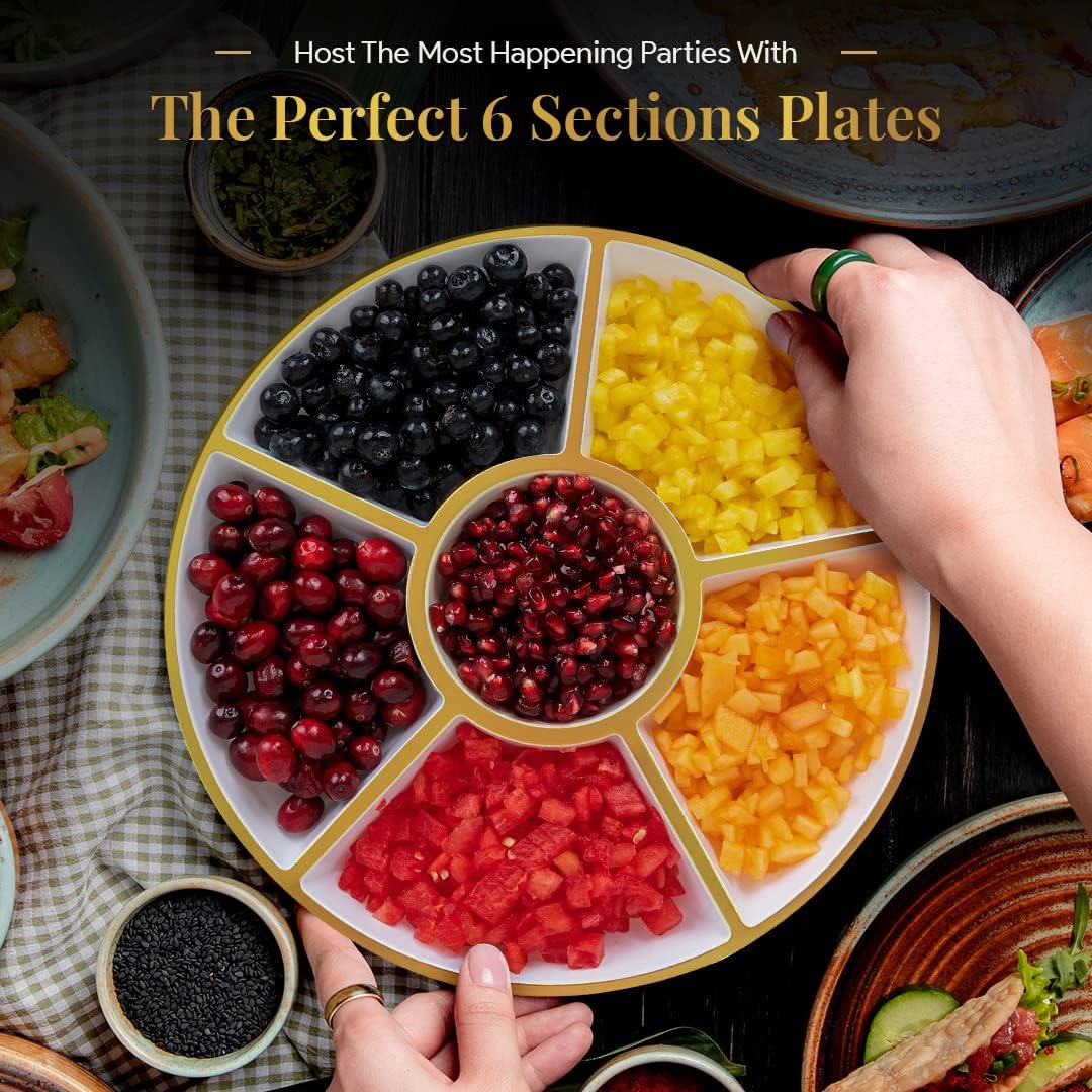 R-kay 4 Pack, 6 Sectional Clear Plastic Serving Trays For Party - Heavy Duty Party Trays For Serving Food - 12 Inch Trays And Platters - Veggie Tray Platter/Divided Serving Tray