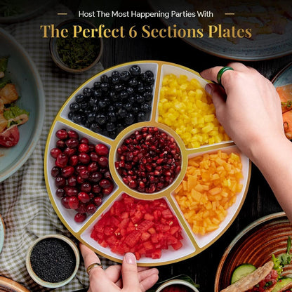 R-kay 4 Pack, 6 Sectional Clear Plastic Serving Trays For Party - Heavy Duty Party Trays For Serving Food - 12 Inch Trays And Platters - Veggie Tray Platter/Divided Serving Tray