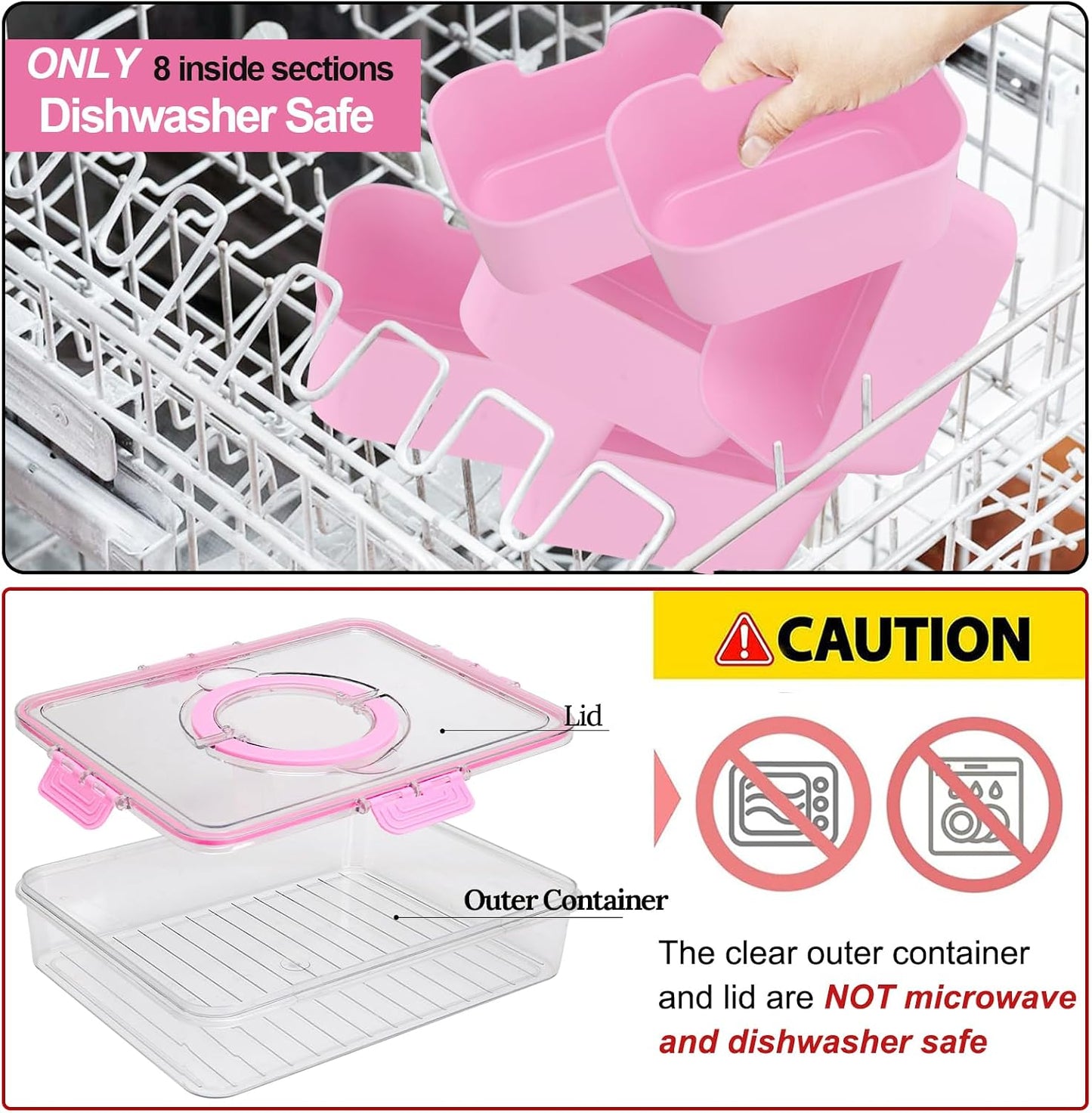 shopwithgreen 2Pcs Divided Serving Tray with Lid and Handle, Portable Snackle Box Snack Containers for Charcuterie, Party, Veggies, Snack, Fruit, Nuts, Candy, Chip, Entertaining, Picnic