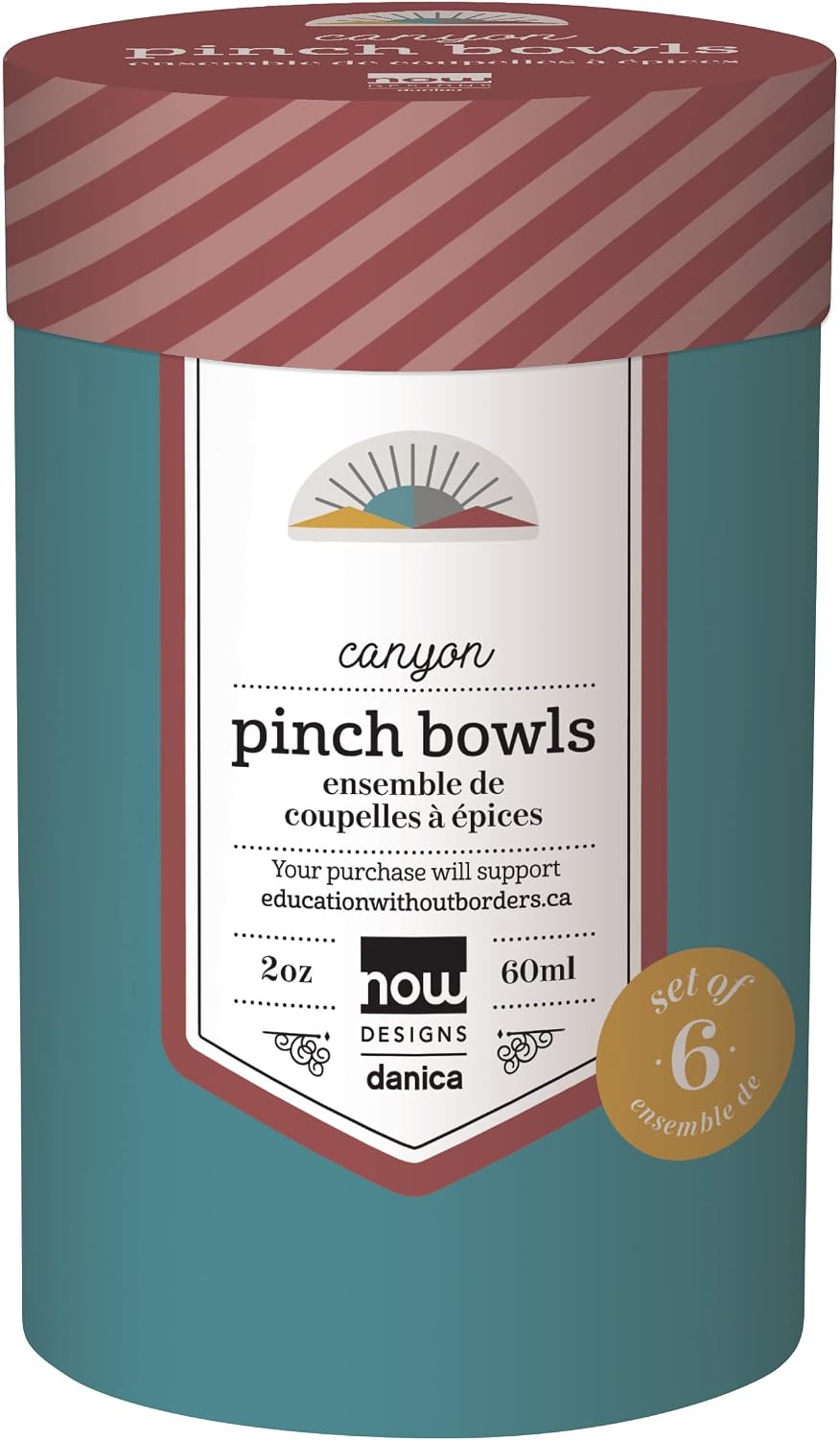 Now Designs Canyon Ceramic Pinch Bowl Set, Soy Sauce Dish, Set of 6, 2 oz