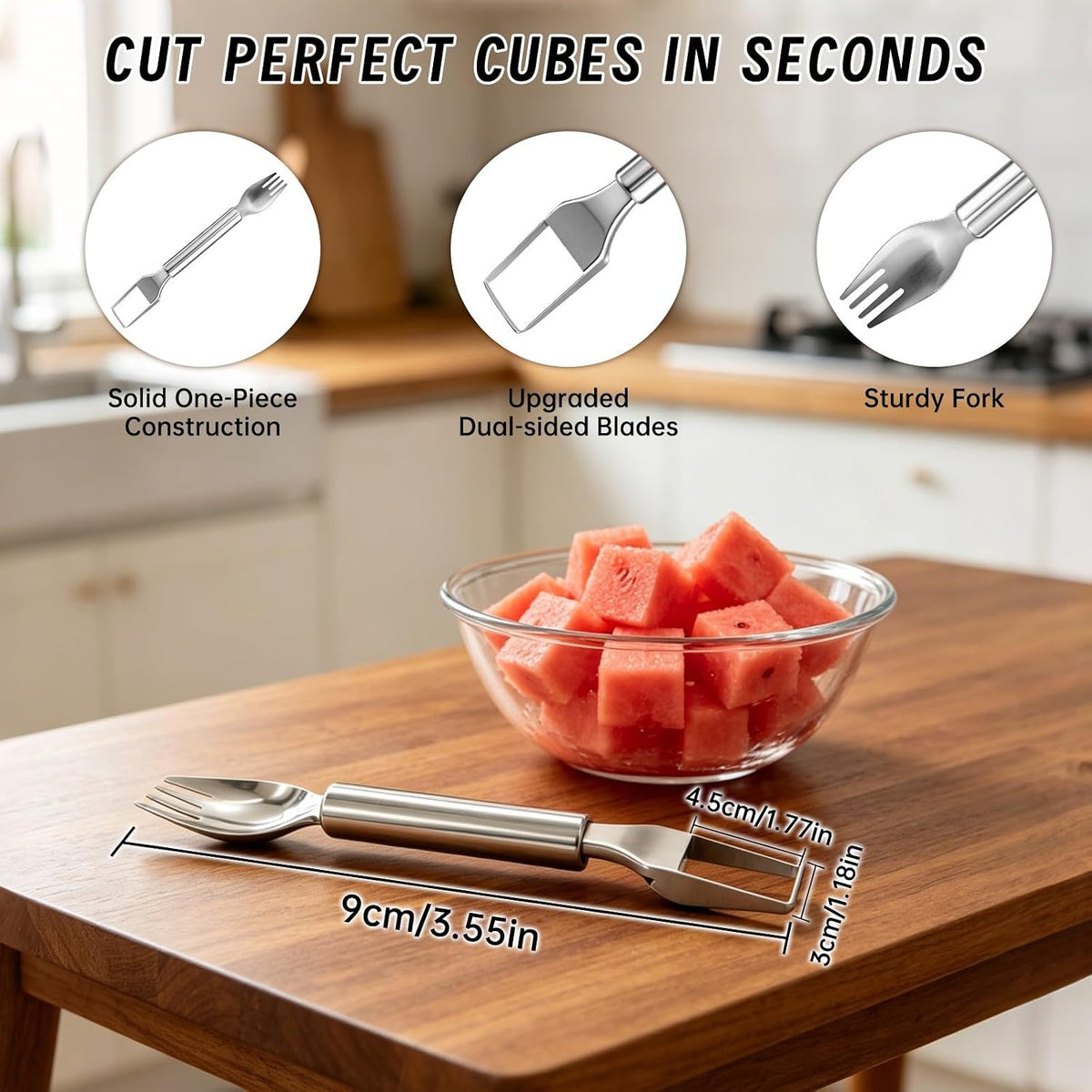Watermelon Cutter Fork Slicer 2-in-1 Stainless Steel Fruit Cutter 2 Pack