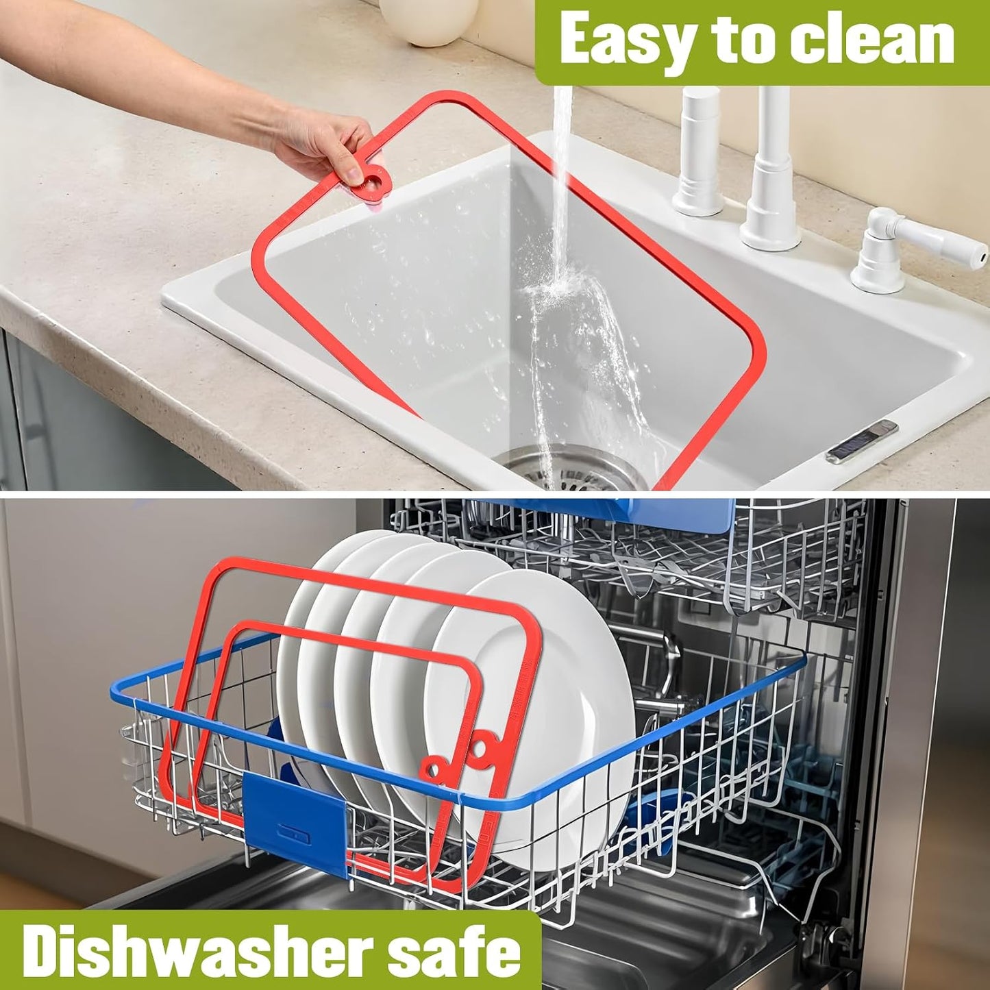 Glass Cutting Board,2Pcs Durable Clear Non Toxic Tempered Glass Cutting Board for Kitchen,Chopping Board Set with Non-Slip Silicone Edge & Hanging Hole,BPA-Free,Dishwasher Safe,Heat Proof