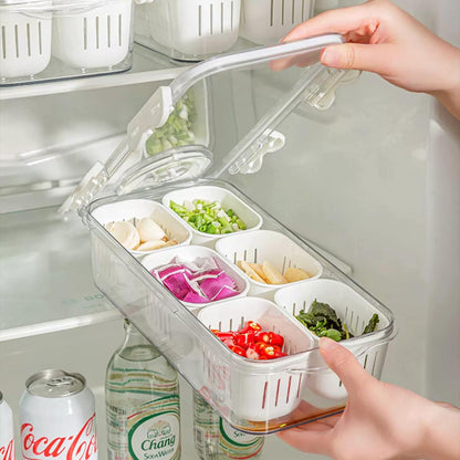 Divided Serving Tray with Lid for Veggie Charcuterie Container Portion Control Salad Keeper with 4 Removable Boxes Stackable Refrigerator Organizer Bins Food Storage Organizer Produce Saver
