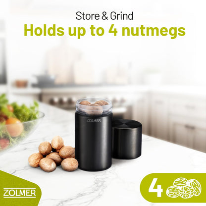 Spice Grinder with Storage Container for Fine Nutmeg Powder - SIlver