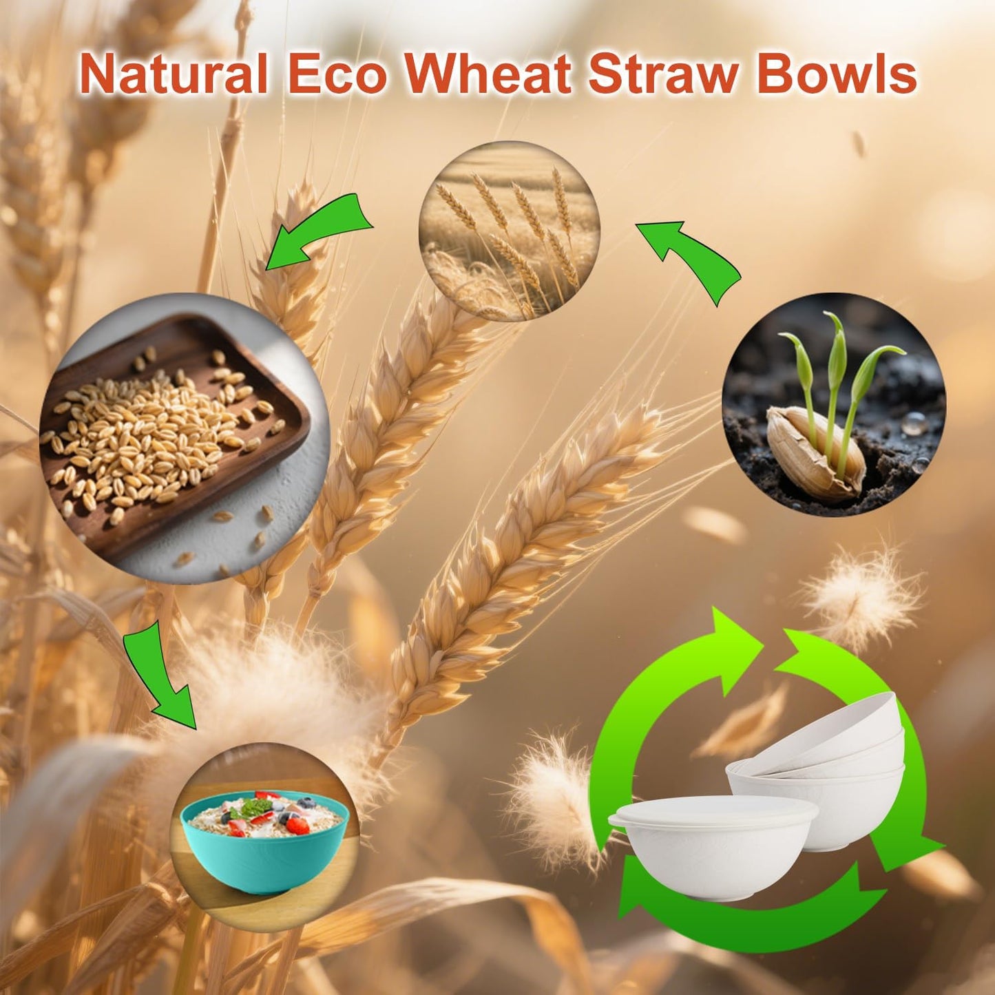 Wrova Wheat Straw Bowls for Kitchen set of 6,Anti-Scald Thick Soup Bowls 40oz,Microwave and Dishwasher Safe Bowl Sets, Unbreakable Cereal Bowl Sets. Vibrant Series