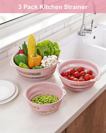 3 pcs Plastic Wash Basket Round Perforated Colander Wash Vegetables and Fruits Drain Cooked Pasta Kitchen Essentials Food Strainer Basket Strainer Kitchen Blue Yellow green red (3PCS-Green)