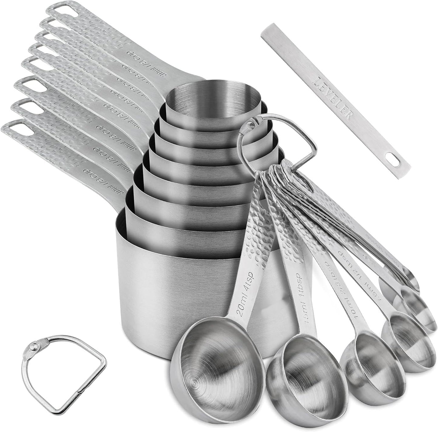 Measuring Cups and Spoons Set, 18 Piece 18/8 Stainless Steel Measuring Cups and Spoons Set for Dry & Liquid, Metric & US Metal 8Measure Cup and 9 Spoon & Leveler for Baking & Kitchen