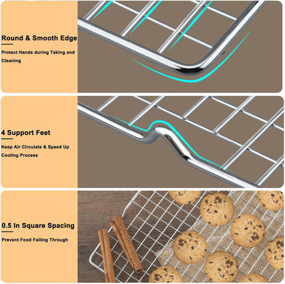 Hunnycook 15.8”×9.8” Cooling Rack, 3P Stainless Steel Baking Rack, Oven Safe Cooling Racks for Cooking and Baking, Black Roasting Rack & Wire Rack & Cookie Cooling Rack for Roasting, Grilling, Drying