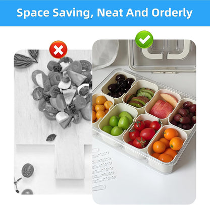 Snackle Box Container 8-Section,Clear Divided Tray w/Secure Lid & Handle,Perfect Organizer for Fruits, Veggies, Candy & Charcuterie,Dishwasher Safe,Ideal for Travel, Parties & Picnics!(1)
