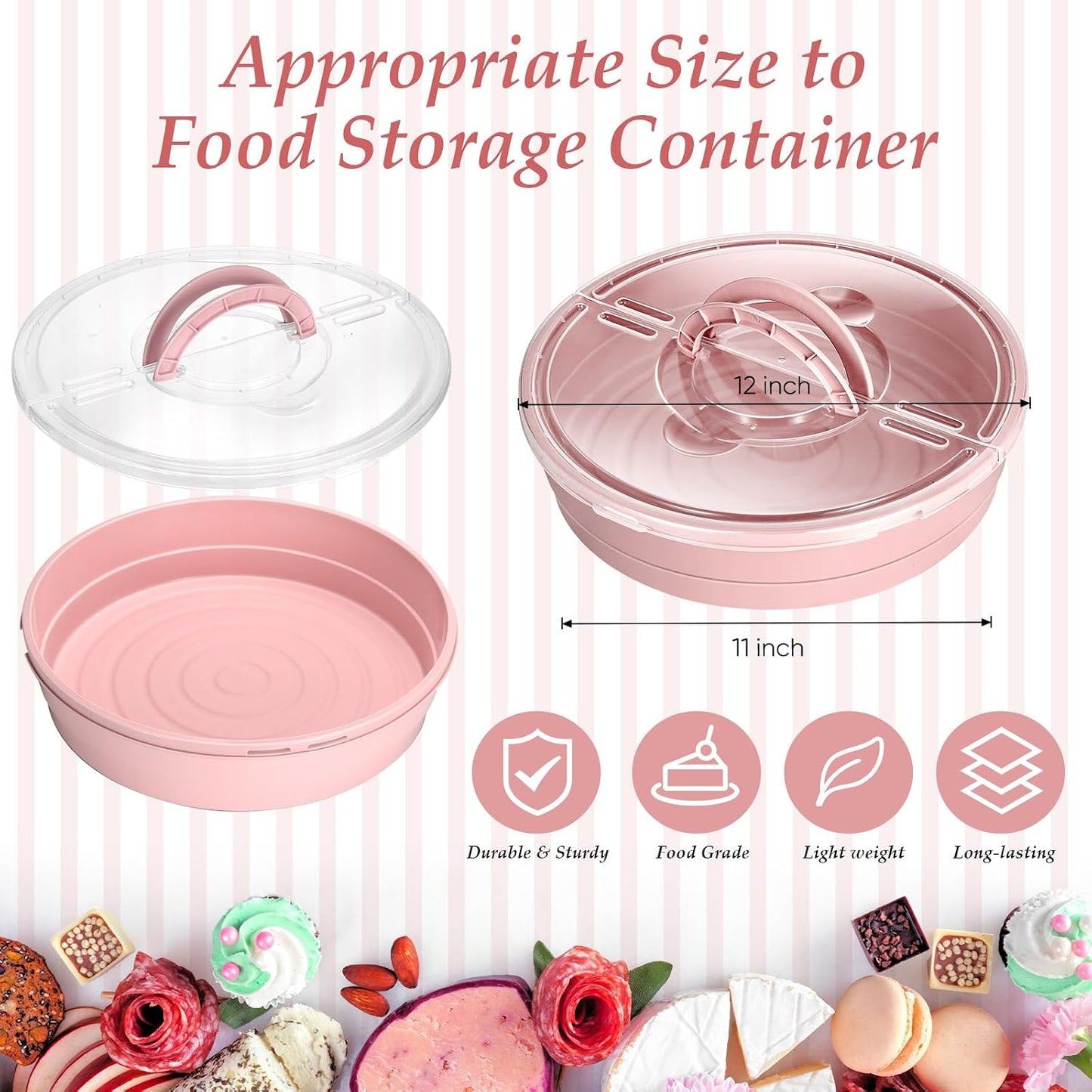 2 Pcs 12'' Pie Containers with Lids and Handle, Plastic Pizza Carrier with Cover Airtight Food Storage Reusable Cake Keeper Holder for Cheesecake Cookie Desert Tortilla Pastry(Green)